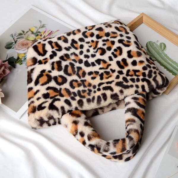 

evening bags chain large plush handbag cute fashion shoulder crossbody bag female leopard messenger soft warm fur