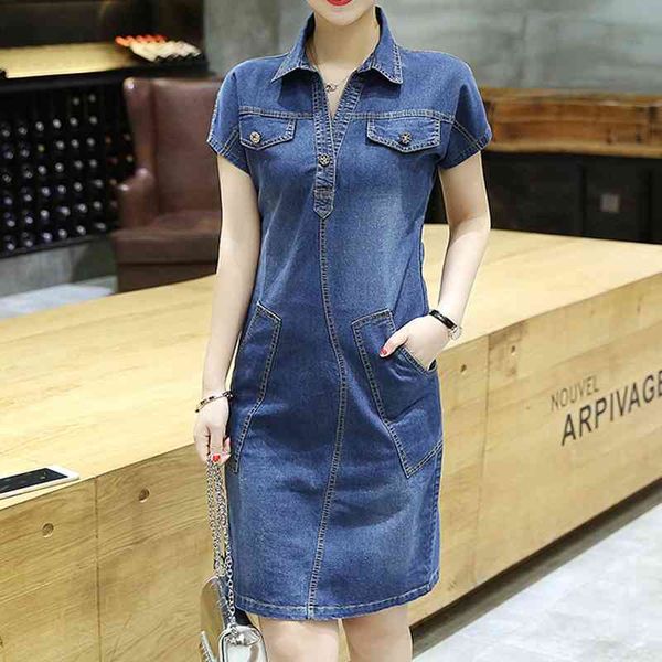 

autumn arrival summer women denim dress short sleeves pockets loose casual dresses plus size solid 843j 210420, Black;gray