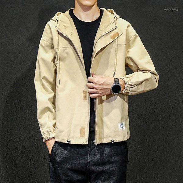 

hoody men jacket spring autumn large size hooded fashion magic sticker loose coat male solid color men's jackets, Black;brown