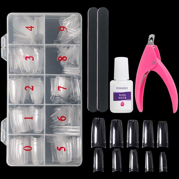 

nail art kits half cover false nails tips, 500pcs acrylic fake manicure sets, french style artificial with designs for