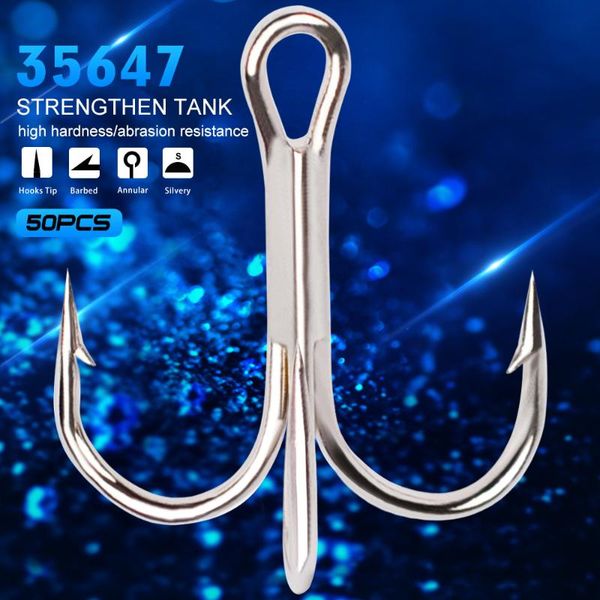 

50pcs wholesale fishhook 2/4/6/8/10# treble hook high carbon steel black fishing for lure triple tackle hooks