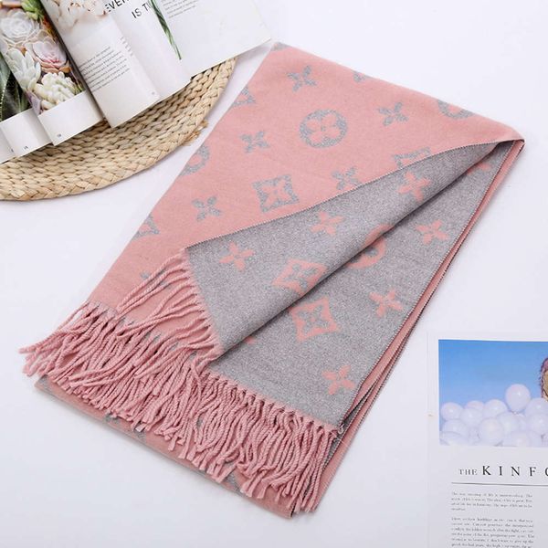 

scarf autumn and winter clover color matching double-sided cashmere fashion warm multicolor shawl women's, Blue;gray