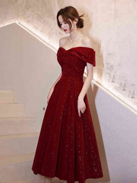 

luxury street style dresses toast bride 2021 red one line shoulder set wedding can wear back door small, Black;pink