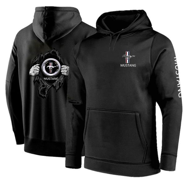 

men's hoodies & sweatshirts 2021 spring autumn mustang printing pullover harajuku fleece cotton casual fashion coats, Black