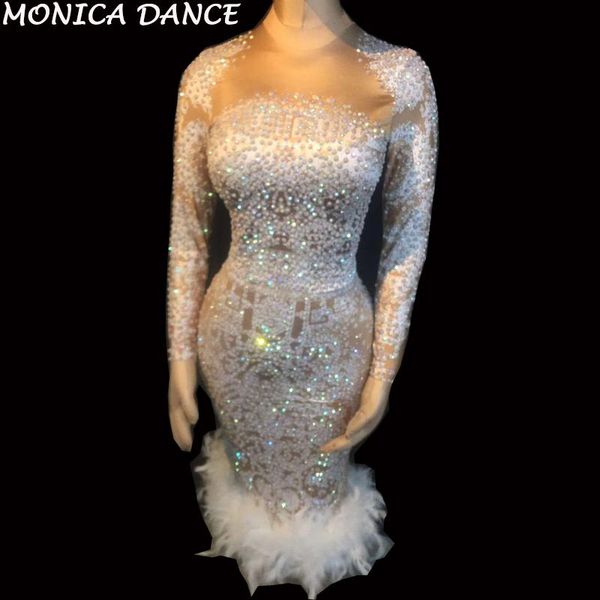 

casual dresses women sparkly stones feather dress stretch nightclub bar dance wear evening celebrate costume prom birthday, Black;gray