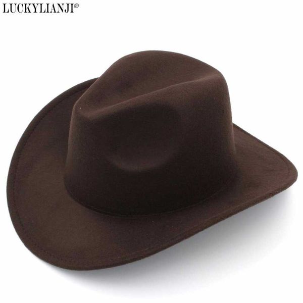 Luckylianji retrô crianças trilby lã feltro fedora país menino cowboy cowgirl chapéu ocidental touro jazz sun chapeau caps para crianças q0805