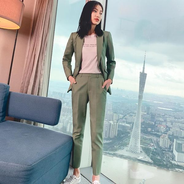 

ladies casual business pant suit office wear elegant women's two piece pants, White