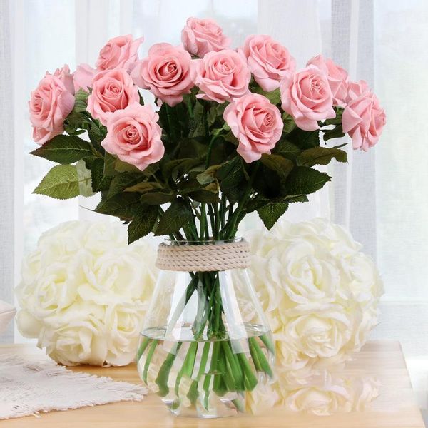 Fiori decorativi Ghirlande Bouquet di rose Falso Fai da te Artificiale Festa di nozze Parete Decorazione domestica 1 pezzo Pizzo di seta