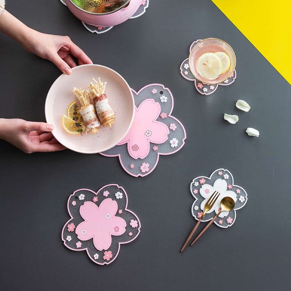 

japanese cherry blossom mat pvc heat insulation pot cup proof bowl plastic plate