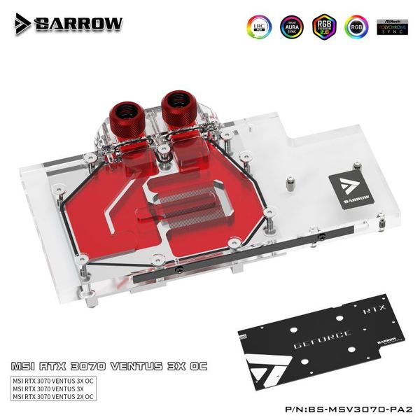 

barrow 3070 gpu water block for msi rtx ventus 3x oc, full cover argb cooler, bs-msv3070-pa2 fans & coolings