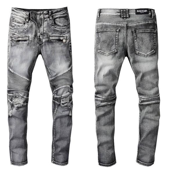 

2021 new arrivals balmian mens luxury designer denim jeans holes trousers biker pants men's clothing #1094, Blue