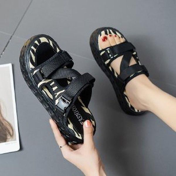 

slippers women summer fashion women's 2021 beach shoes flat slipers slides med platform casual, Black