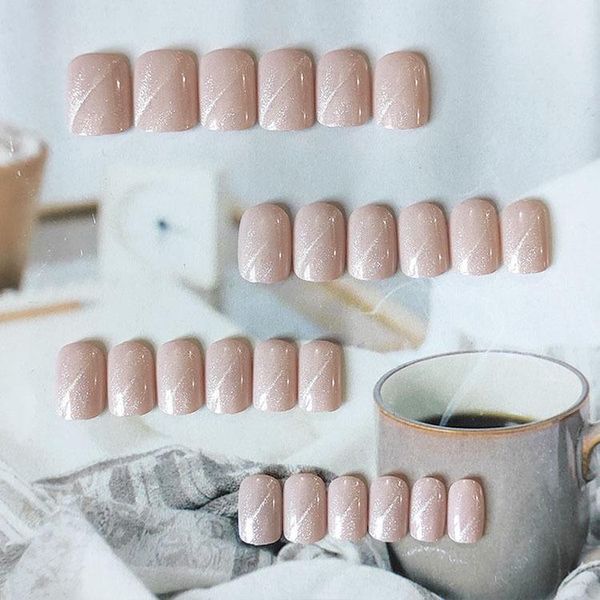 

false nails 24pcs nude pink nail patch square head glue type removable short paragraph fashion manicure save time, Red;gold