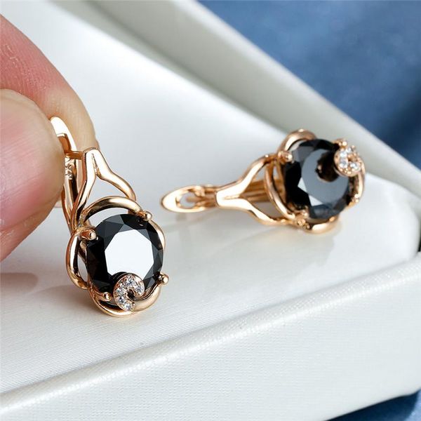 

hoop & huggie fashion gold color flower earrings black round zircon hollow female luxury rainbow crystal for women gift, Golden;silver