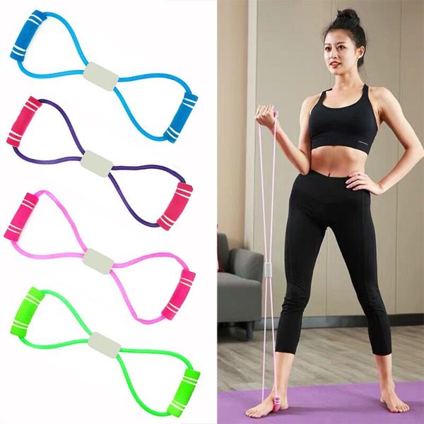 

resistance bands yoga fitness 8 word rubber chest expander rope workout muscle train elastic exercise equipment