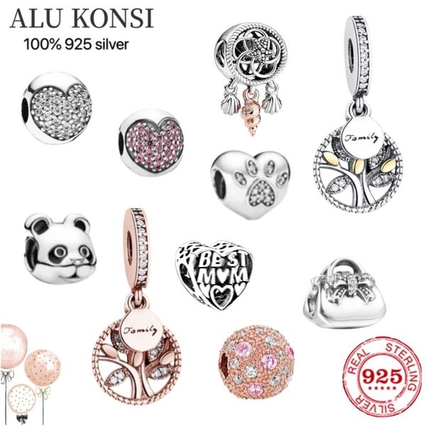 

2021 new luxury real 925 sterling silver pan beads fit original charm bracelet for women fashion love diy jewelry, Black