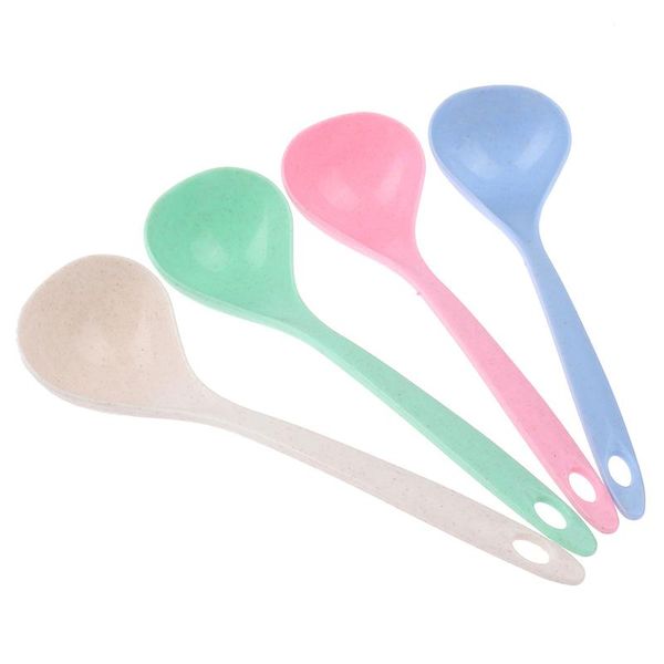 

spoons tableware wheat straw rice ladle long handle soup spoon meal dinner scoops kitchen supplies cooking tool