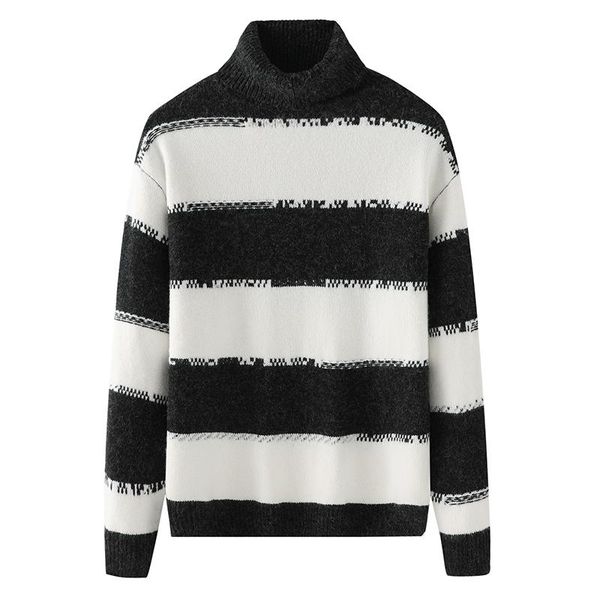 

men's sweaters thick warm sweater lapel loose casual pullover bottoming shirt autumn and winter striped, White;black