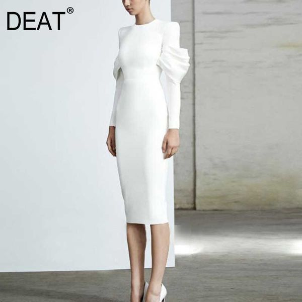 

[deat] fashion spring autumn round neck knee-length long sleeve temperament white dress 13c131 210527, Black;gray