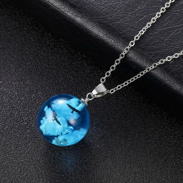 

pendant necklaces circular luminous necklace for women girls simple chain choker transparent resin rould ball moon jewelry gifts, Silver