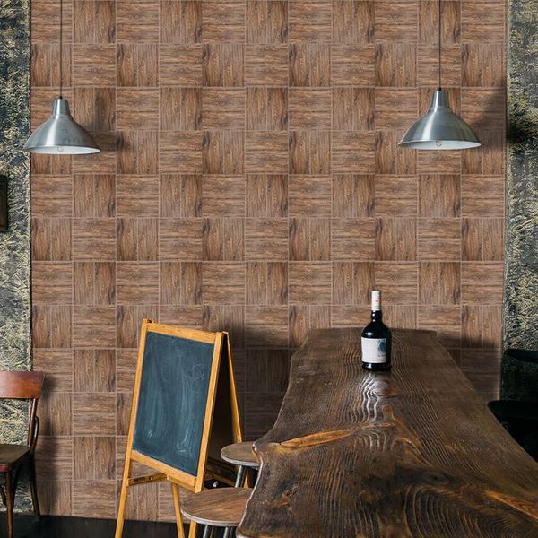 

wallpapers dark brown wooden wall stickers retro oil-proof waterproof tile wallpaper for kitchen bathroom ground house decoration