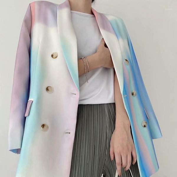 

spring and autumn women's jacket casual printing double-breasted pocket decorative suits & blazers, White;black