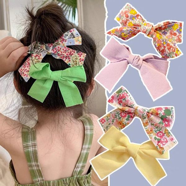 

2pcs/set korean children floral plaid bow hairpin barrettes kids headdress printed side bangs hair clip fashion accessories, Slivery;white
