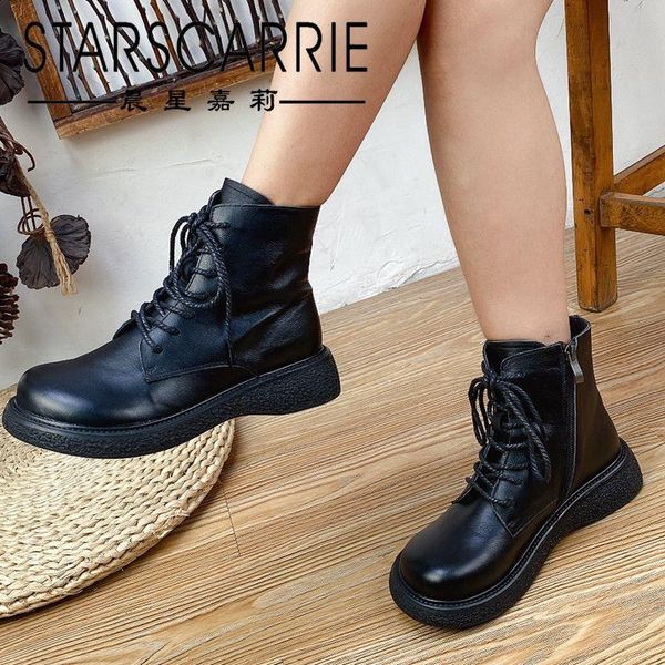 

boots 2021 autumn and winter women's sgs round toe spot low-tube adhesive layer cowhide casual riding, Black