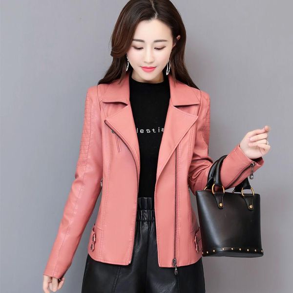 

women's leather & faux 20 autumn women silm pu jacket female punk suit collar fashion outwear short motorcycle biker coat a211, Black