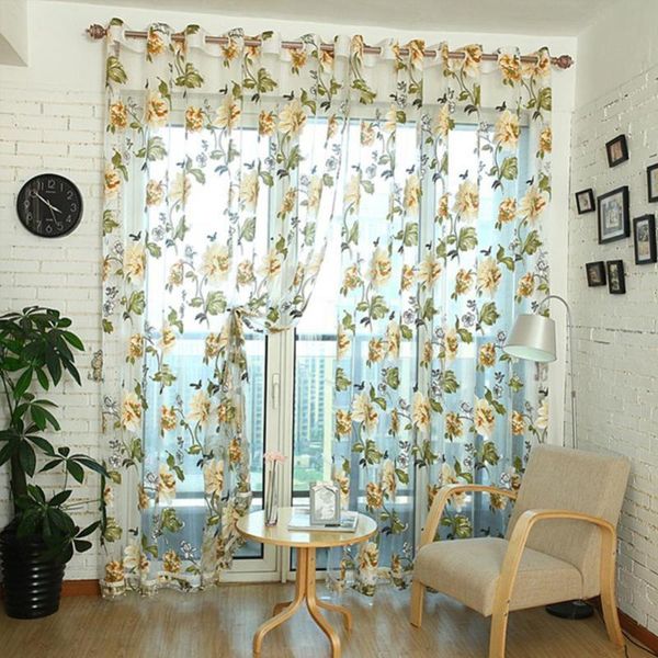 

curtain & drapes window peony printed transparent tulle for living room bedroom treatment blinds finished kitchen curtains