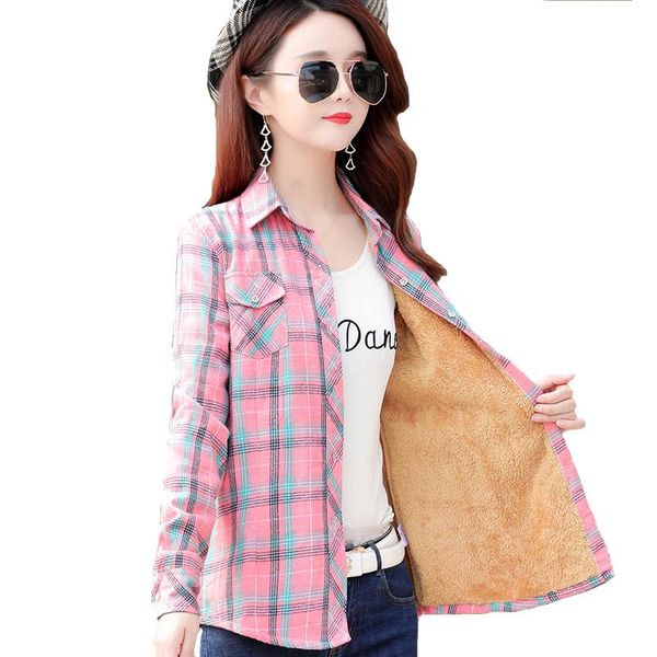 

women's blouses & shirts 2021 women wool thicken plaid female flannel full cotton cashmere -5xl winter pockets slim, White