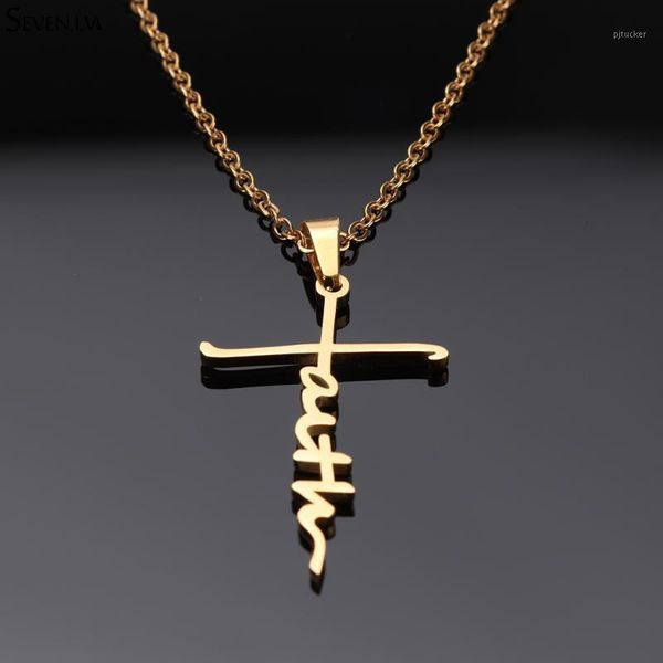 

chains stainless steel cross pendant necklace titanium plated gold chain letter jewelry gift for men women1, Silver