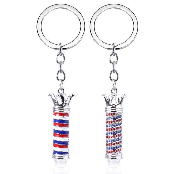 

keychains hip hop barber shop pole 3d crown turn lamp keychain hair dryer combs scissors pendant key chain jewelry accessories, Silver