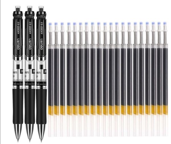 

gel pens pen retractable school office supplies 0.5mm 3pc/black large capacity ball point replaceable refills rod