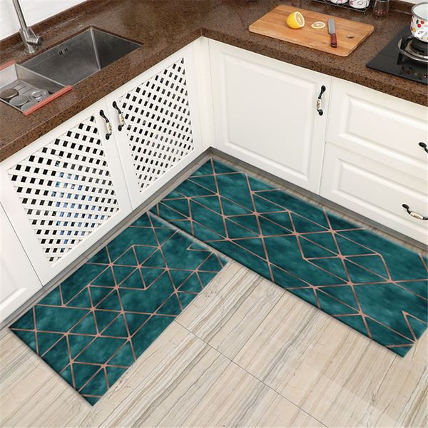 

retro dark green kitchen mat washable brown geometric strip long floor mat for balcony non-slip bath mat chair doormat soft