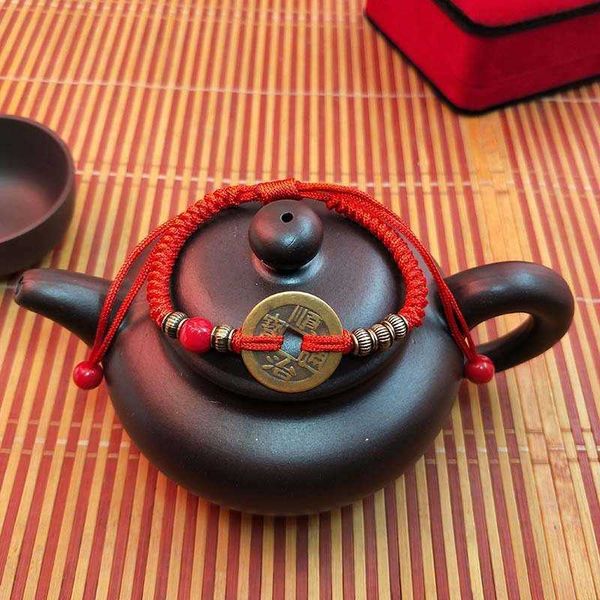 

five coin hand woven five emperors' red rope bracelet, Red;blue