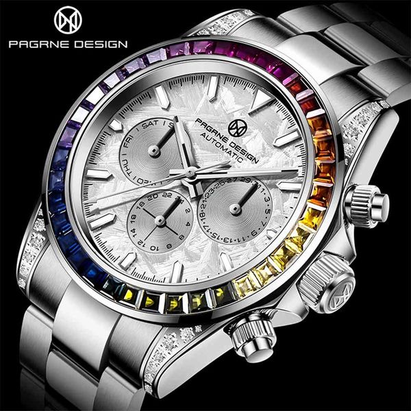 

watch pagrni design brand men's luxury sapphire glass stainless steel mechanical sports casual fashion es, Slivery;brown