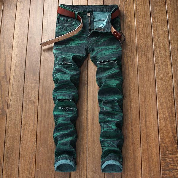 

men's jeans causal washed trousers slim straight denim pants, Blue