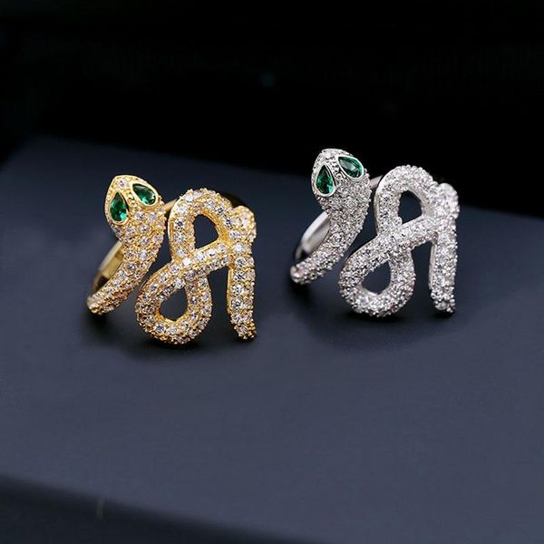 

wedding rings cz crystal green eyes snake adjustable ring for women gold/silver color copper finger female jewelry, Slivery;golden