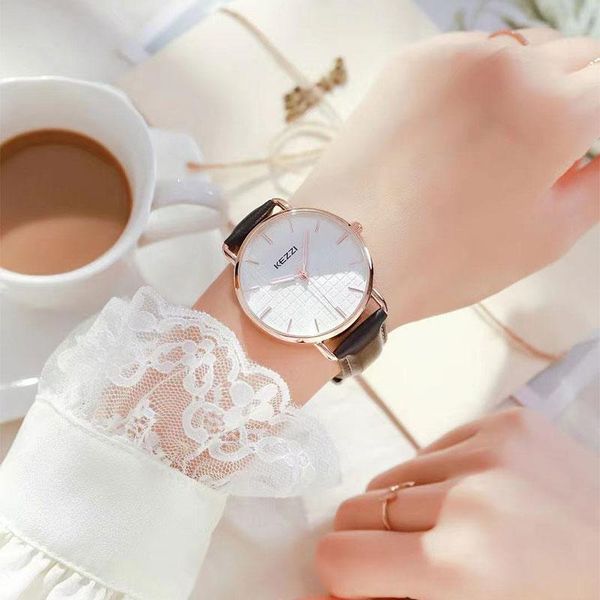 

wristwatches hong kong famous watch kezzi women's wrist leather strap three small pointer fashion trend women, Slivery;brown