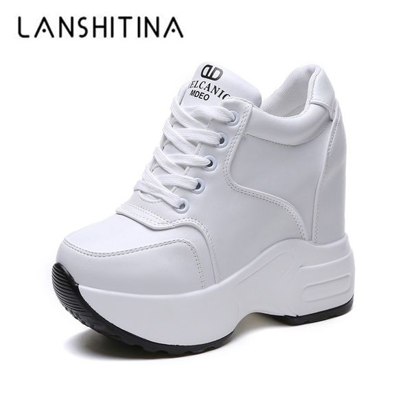 

women's ankle boots autumn pu leather shoes woman platform height increased sneakers 10 cm thick sole wedges white boots 210914, Black
