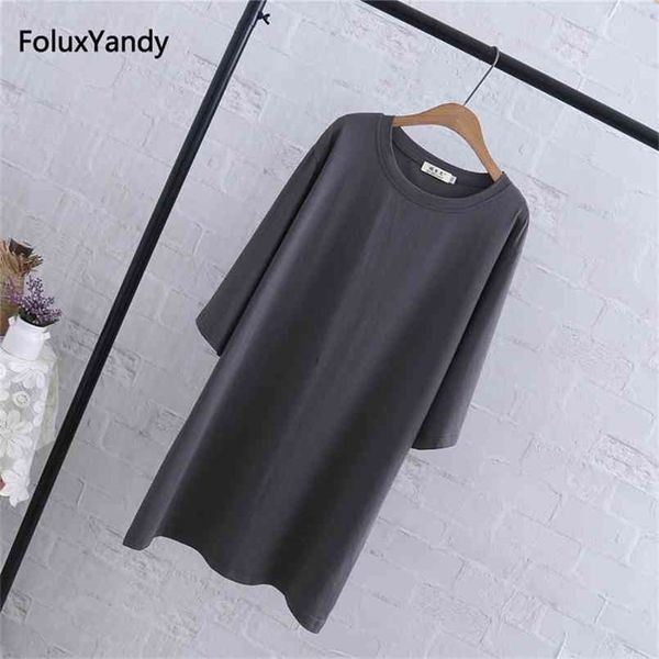 

three quarter sleeve tee plus size 3 4 5 xl casual loose long t-shirts black red gray qyl219 210708, White