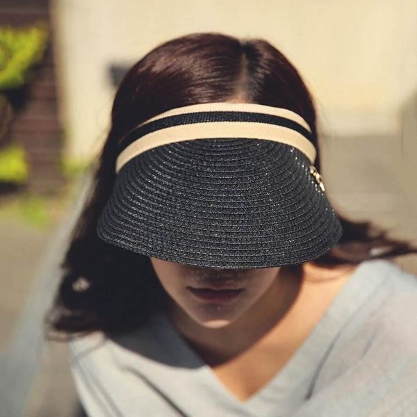 

wide brim hats 2021 sun straw handmade visor fashion summer empty beach hat for woman girls caps anti-uv outdoor casual, Blue;gray