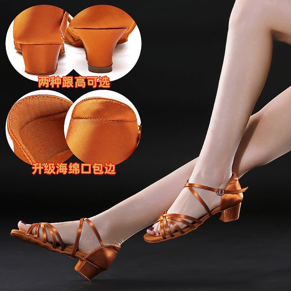 

high-end chilen's latin dance sho female middle heel girl soft sole for beginners