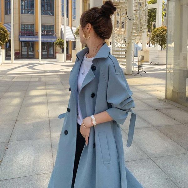 

women's trench coats british windbreaker medium and long short korean loose coat, Tan;black