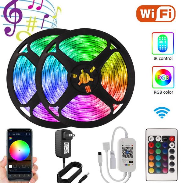 

strips 12v wifi led strip light work with alexa remote infrared control flexible night lamp luces rgb music sync decor room