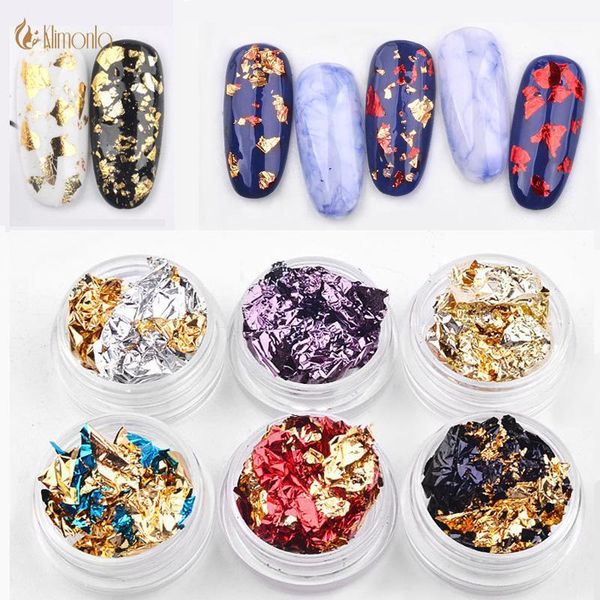 

6pcs/lot gold sliver nail art stickers foil glitter effect flakes double-sided color manicure paillette decor accessories1, Silver;gold