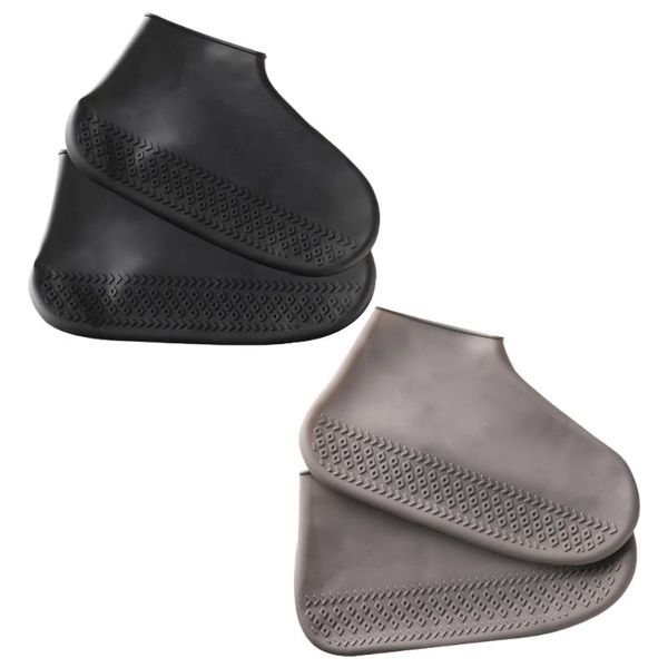 

pairs overshoes waterproof silicone shoe cover wear-resistant non-slip protector for outdoor outside - black and grey ( disposable covers