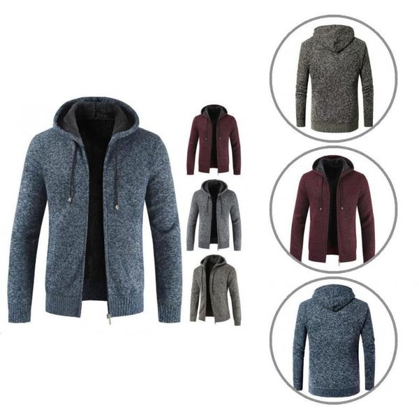 

men's sweaters comfy simple hooded drawstring men knitted jacket autumn winter sweater coat stretchy for holiday, White;black