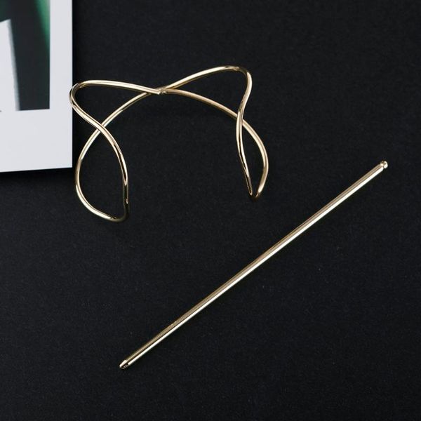 

hair clips & barrettes jisensp metal cuff hairpin women girls tie holder band elastic wrap accessories jewelry clip, Golden;silver